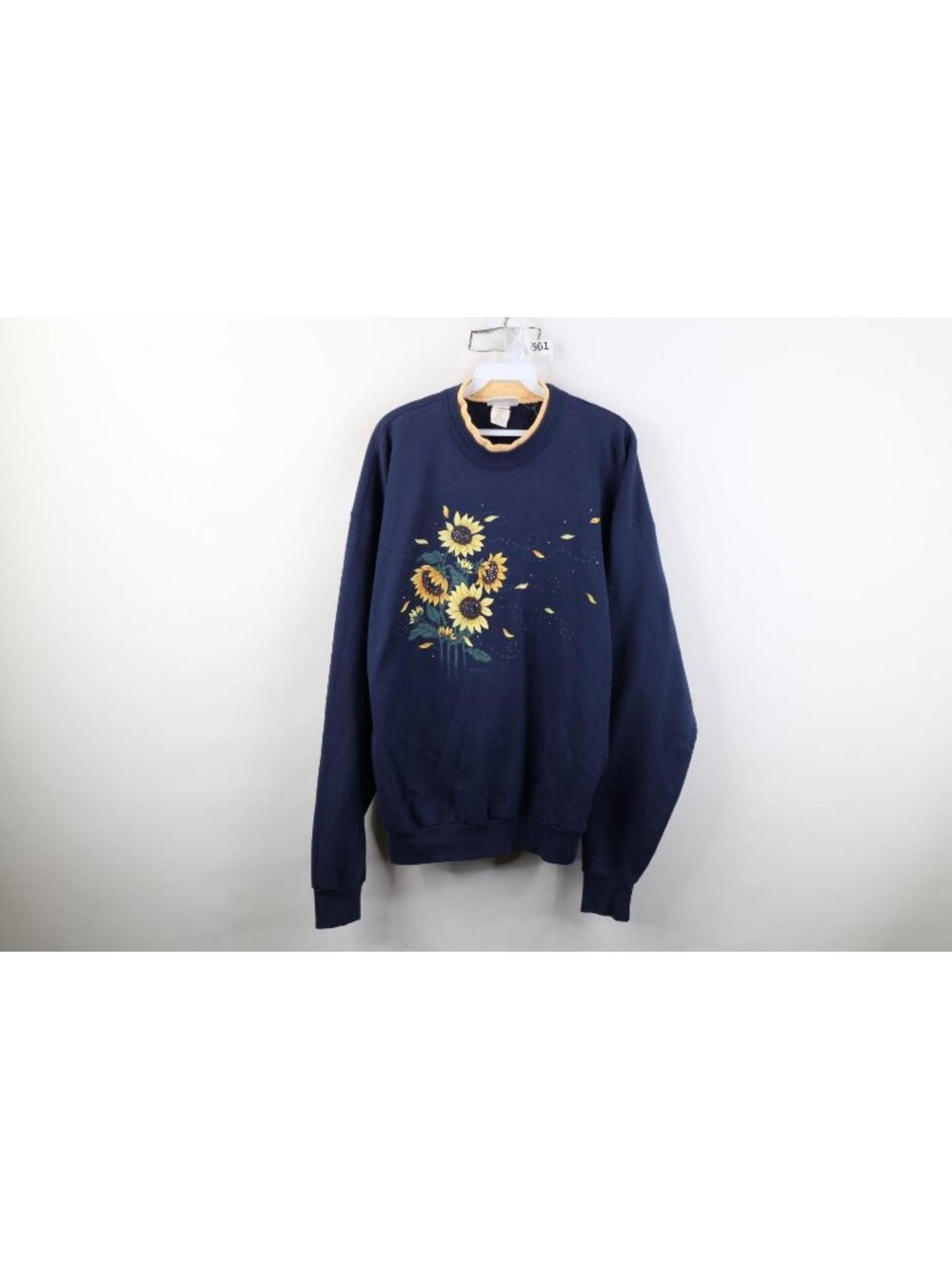 Vintage 90s Streetwear Womens Large Nature Sunflower Floral Sweatshirt Blue